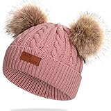 JFAN Sombrero de Invierno Bufanda para Niños Gorro de Punto para Bebés y Niños Pequeños Gorro de Invierno con Color Puro Sombrero de Doble Pompón para Niñas y Niños