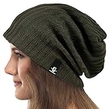 Mujeres Slouchy Gorro Tejer Boina Ribbed Holgado Casquete Invierno Verano Sombrero (Sólido Verde)