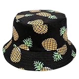 Tacobear Unisex Pescador Sombrero Bucket Gorro Bucket Hat con Estampado de Frutas Sombrero de Sol Aire Libre Plegable Gorra Protección contra Sol UV para Hombre y Mujer (Negra Piña)