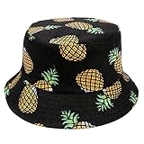 Tacobear Unisex Pescador Sombrero Bucket Gorro Bucket Hat con Estampado de Frutas Sombrero de Sol Aire Libre Plegable Gorra Protección contra Sol UV para Hombre y Mujer (Negra Piña)