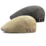 Decstore Paquete de 2 Hombres Beret de Algodón Plano Tapa Ivy Cabbie Newsboy Hat Verano Sombrero(Gray+Khaki)