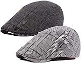 Decstore Paquete de 2 Hombres Beret de Algodón Plano Tapa Ivy Cabbie Newsboy Hat Otoño Verano Sombrero(Black+Light Gray)