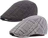 Decstore Paquete de 2 Hombres Beret de Algodón Plano Tapa Ivy Cabbie Newsboy Hat Otoño Verano Sombrero(Black+Light Gray)