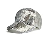 OPOOY Gorra para mujer, lentejuelas de gorra de béisbol de cola de caballo bollos desordenados brillantes gorras de sol snapback | Gorra de béisbol, gorra de béisbol, ajustable