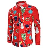 DEELIN Navidad Camisa De Manga Larga, Los Hombres Copos De Nieve Casual Santa Candy Impresa Camisa De Navidad Blusa Superior