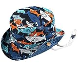 Boomly Bebé Niño Sombrero para el Sol Protector Solar Protección UV Tapa de la Cuenca Sombrero de Pescador Tiburón Impresión Verano Secado rápido Gorra de Visera (Azul, 5-9 años)