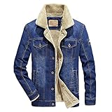 Overdose Chaqueta Vaquera De Los Hombres OtoñO Invierno BotóN De Bolsillo Solapa Chaqueta Vaquera con Capucha Top Abrigo Grueso Ropa De Abrigo (Small, Azul)