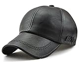 Roffatide Hombre Bordado Correas Suaves PU Gorra de Beisbol Sombrero Cuero Deportes al Aire Libre Otoño e Invierno Black