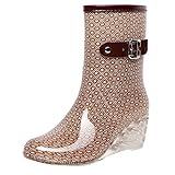 YWLINK Botas De Lluvia Mujer Botas De Nieve Estilo Punk TamañO Grande Zapatos con CuñA Transparentes Zapatos De Goma Zapatos De Agua Transpirable Calzado Industrial ConstruccióN(Caqui,36EU)