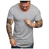 riou Camisetas de Manga Cortas para Hombre con Cuello Redondo Originales Color sólido Casual Camisa Verano algodón básica T-Shirt Blusas básica Camisas S-XXXL