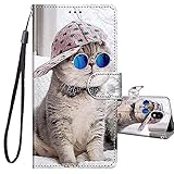 JRIANY Funda Samsung Galaxy J3 2017 / J330 con Tapa Cuero Antigolpes, Funda Billetera Magnetica Carcasa Piel, Case Silicona Suave, Libro de Cuero Tapa y Cartera de Carcasa Diseño, Gorra Gato