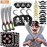 SPECOOL Accesorios de Pirata con Parche en el Ojo Pirata Pirata Espada Pendientes de Gancho de Pirata Conjunto Falso Bigote Pirata capitán Traje Conjunto para niños