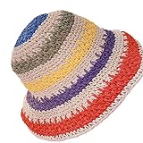 GUMEI - Sombrero de Visera de Paja Tejida a Crochet para Mujer y niña, Gorra de Cubo Plegable con Rayas arcoíris
