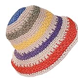 GUMEI - Sombrero de Visera de Paja Tejida a Crochet para Mujer y niña, Gorra de Cubo Plegable con Rayas arcoíris